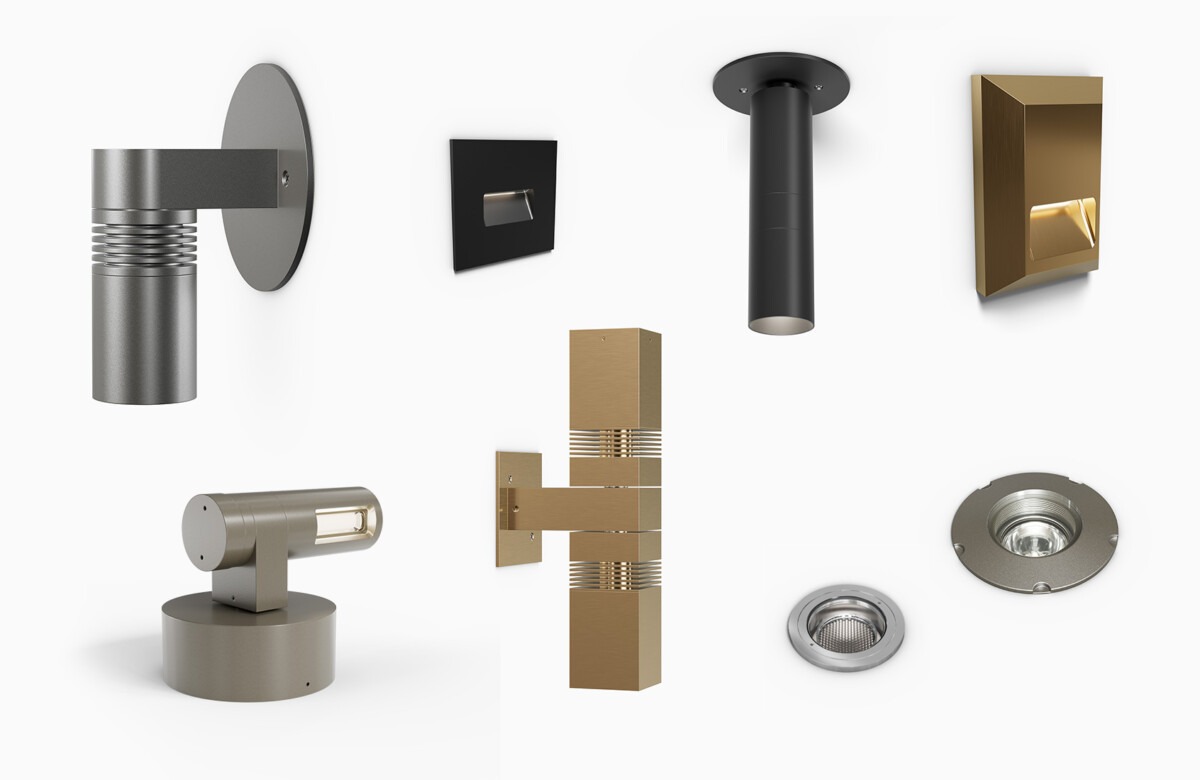 Nighttime walkway illuminated by embedded ground lights